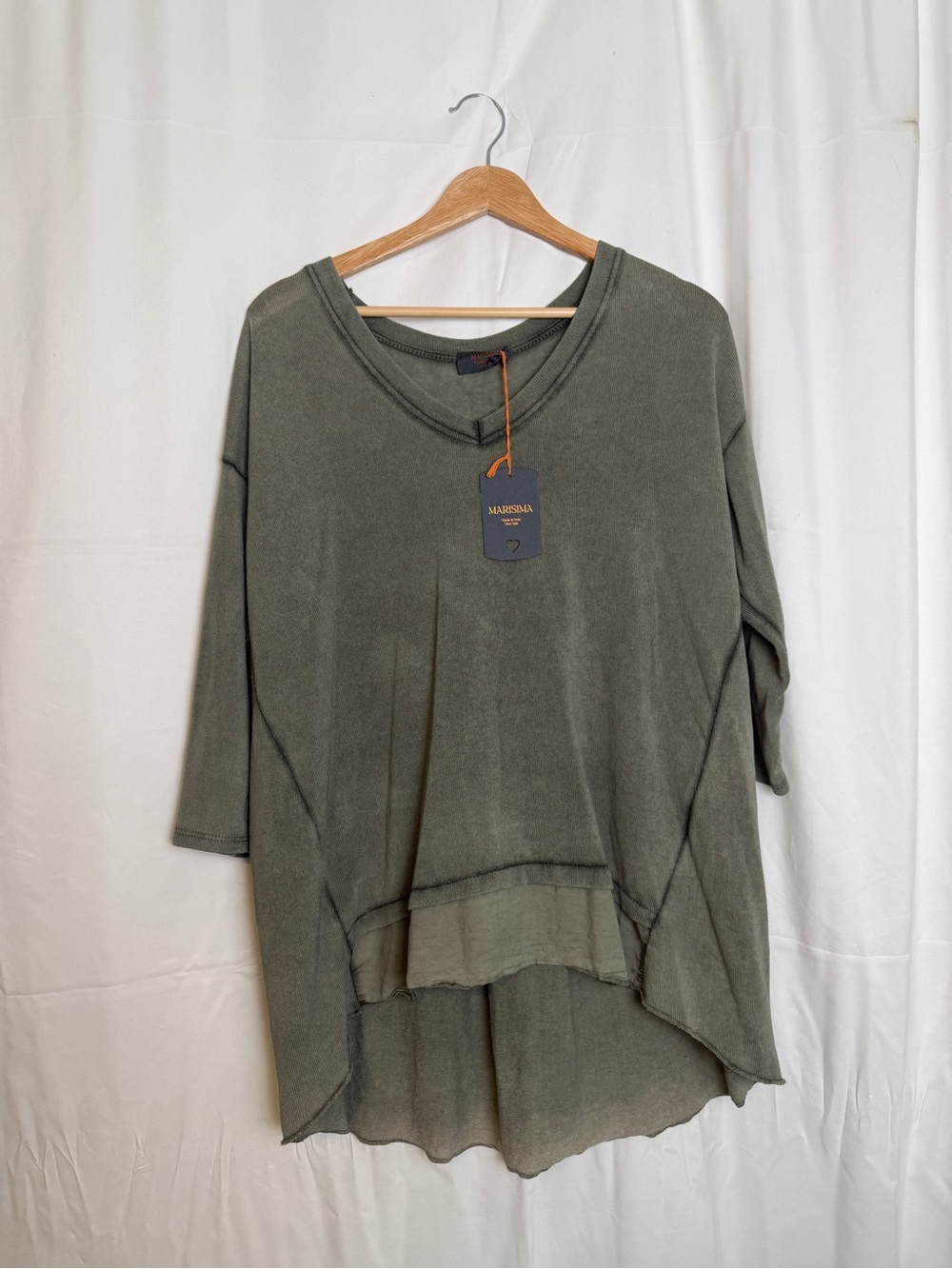 NWT Marisima Made In Italy Women's Tunic 100% Cotton Shirt Grey Boho One Size